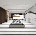 Modern Reception Desk In Lobby With Sculpture Lighting Wall Design And Marble Floor