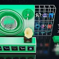 Green Check-in Station With Circular Screen Grid Shelf And Control Buttons 3d model