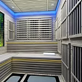 Sauna Room Interior Design With Wooden Panels Blue Lighting Seating Area And Large Window