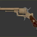 Classic Brass Revolver With Polished Metal Barrel And Red Marble Grip