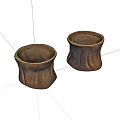 Two Decorative Rustic Handcrafted Brown Ceramic Cups With Tree Stump Design 3d model