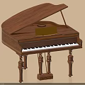 Classical Wooden Grand Piano With Open Lid Black White Keys Music Stand And Carved Legs