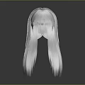 Game and Movie Character Back View with Silver White Long Layered Hair Gray Background Reflection