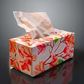 Decorative Tissue Box With Red And Orange Leaf Pattern And Pulled Out Tissue 3d model