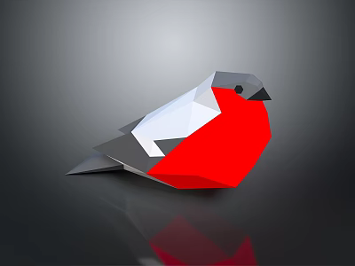 Low Poly Style Bird With Red White And Gray Feathers On Dark Background 3d model
