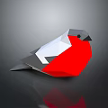 Low Poly Style Bird With Red White And Gray Feathers On Dark Background 3d model