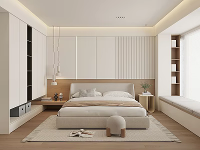 Bedroom Double Bedside Table Wardrobe Bed Backrest Chandelier Table Lamp 3d model