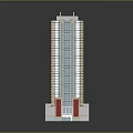 Modern High Rise Building Exterior With Glass Facade White Base And Red Accents