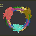 Detailed Golden Dragon Sculpture Showcasing Circular Ring Body And Intricate Features