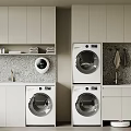 Modern White Balcony Cabinets With Washing Machines And Storage Space