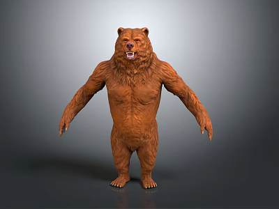 Realistic Brown Bear 3D Model With Standing Posture And Open Mouth 3d model
