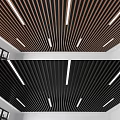 Modern Slatted Ceiling Design With Black Brown Panels And Recessed Linear Lights 3d model