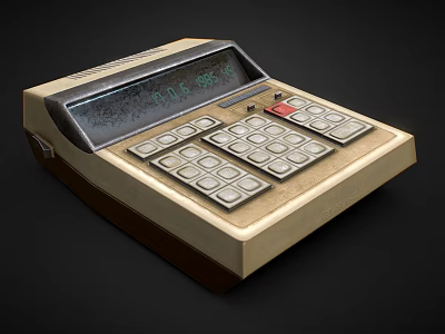 Vintage Office Calculator Retro Design With Beige Brown Panel And Buttons 3d model