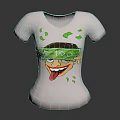 Playful White T shirt With Cartoon Graphic Featuring Green Goggles Sticking Tongue And Green Dots