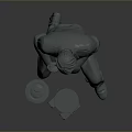 Male Sculpture Figure In Squatting Posture Holding Tool With Bucket And Lid