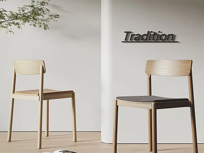 Modern Wooden Dining Chairs With Light Frame Black Cushion And Tradition Sign 3d model