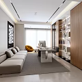 Modern Living and Dining Room Interior Design With Sofa Coffee Table Dining Chairs And Wall Decor