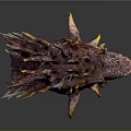 Spiky Purple Yellow Marine Creature With Open Mouth And Sharp Spines