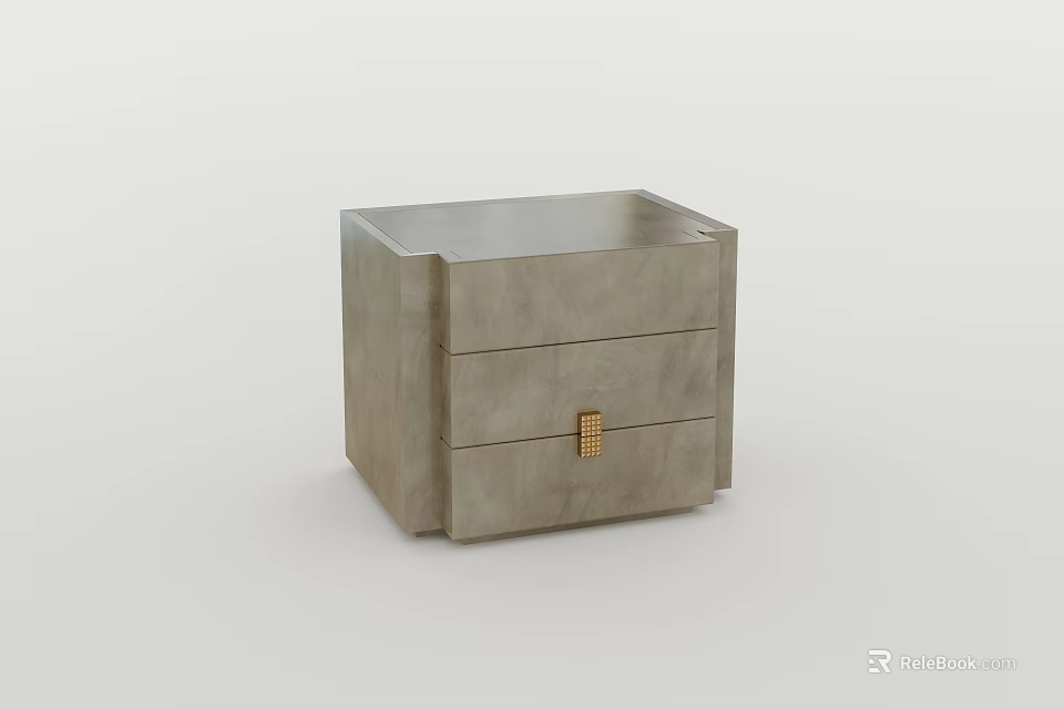 Modern Gray Bedside Table With Two Drawers And Brass Handle Design 3d model 