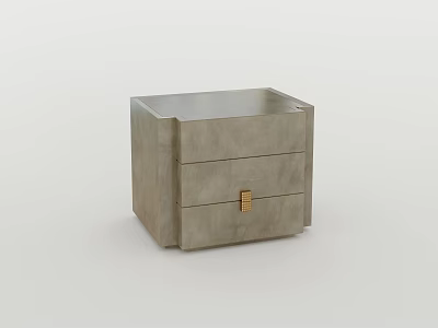 Modern Gray Bedside Table With Two Drawers And Brass Handle Design 3d model