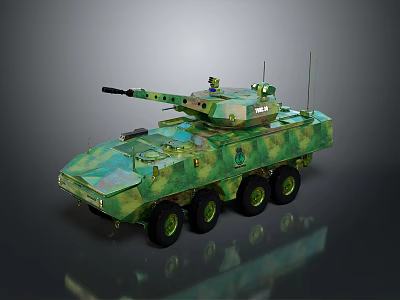 Military Armored Vehicle With Camouflage Paint Six Wheeled Design Turret And Cannon For Combat 3d model