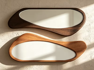 Modern Wooden Frame Mirrors With Unique Curved Design And Sunlight Reflection 3d model