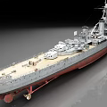 Large Warship Featuring Gray Superstructure Red Bottom And Deck Equipment