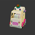 Ice Cream Truck With White And Pink Exterior Cone On Top And Headlights