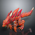 Red Spiked Monster Creature Model With Horned Head And Orange Textured Body