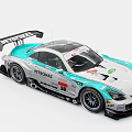 Nissan White And Teal Racing Car With Rear Wing And Sponsor Logos