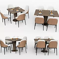 Modern Square Dining Table Set With Four Beige Chairs And Fruit Plates 3d model