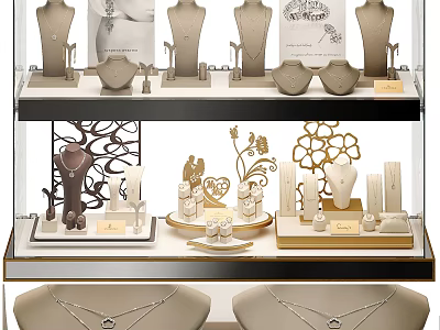 Elegant Jewelry Showcase Shelves With Mannequins And Floral Decorative Elements 3d model