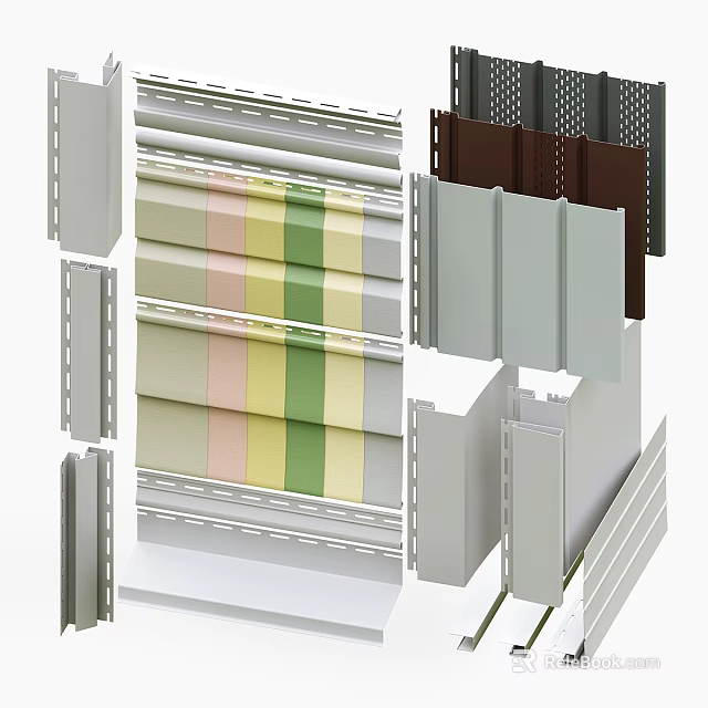 Colorful Textured Decorative Wall Panels With Various Patterns Including Stripes And Perforations 3d model 