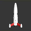 White Model Rocket With Red Stands And E Logo On Reflective Surface 3d model