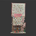 Decorated Gingerbread Houses With Various Roof Designs And Colorful Icing Details