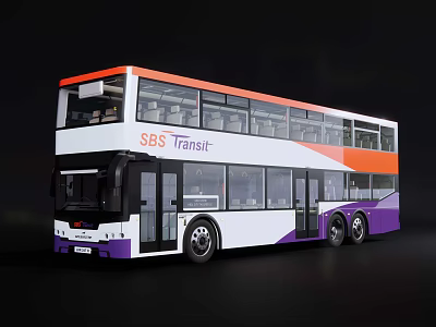 SBS Transit Double Decker Bus With Orange White And Purple Stylish Exterior 3d model