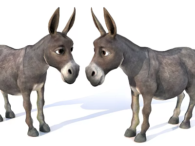 Cute Gray Donkeys With Big Ears Facing Each Other In 3d model