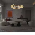 Elegant Modern Living and Dining Room Interior Design With Chandelier Sofa Dining Table And Plants