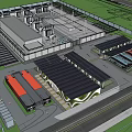 Modern Industrial Plant Design With Rooftop Solar Panels And Multiple Buildings