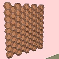 Symmetrical Honeycomb Decorative Cabinet With Hexagonal Structure Brown Tones In Light Pink Background