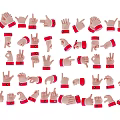 Man's Hands Showing Various Different Gestures With Red Cuffs On Wrists