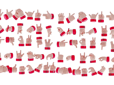 Man's Hands Showing Various Different Gestures With Red Cuffs On Wrists 3d model