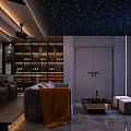 Modern Home Theater Interior Design With Starry Ceiling Projector And Seating 3d model