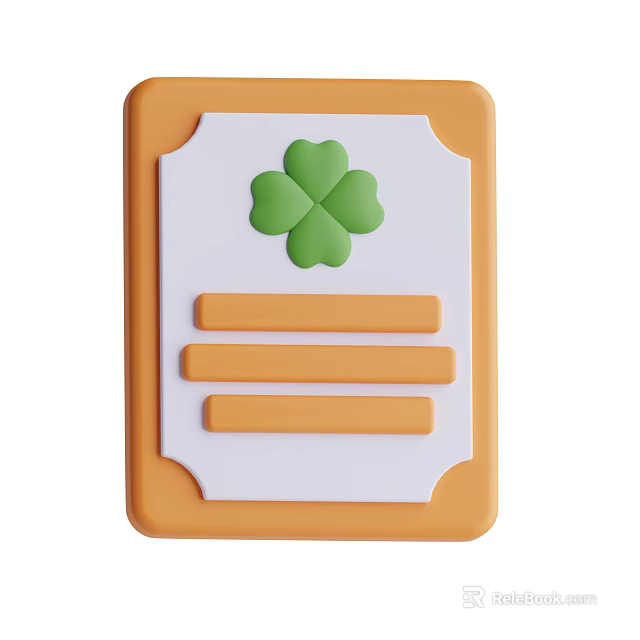 Household Item With Orange Frame White Background Green Four Leaf Clover And Three Strips 3d model 