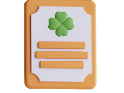 Household Item With Orange Frame White Background Green Four Leaf Clover And Three Strips 3d model