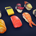 Freshly Made Colorful Sushi Varieties With Salmon Shrimp And Avocado Rolls