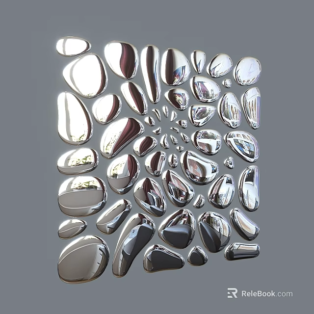 Modern Silver Metallic Wall Decor With Irregular Shiny Reflective Shapes 3d model 