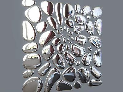 Modern Silver Metallic Wall Decor With Irregular Shiny Reflective Shapes 3d model