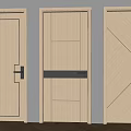 Three Modern Light Colored Swing Doors with Wooden Texture Geometric Patterns and Black Handles 3d model