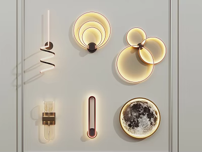 Modern Luxury Wall Lamps Various Designs Circular Spiral Moon Pattern Metal Frame Warm Light 3d model
